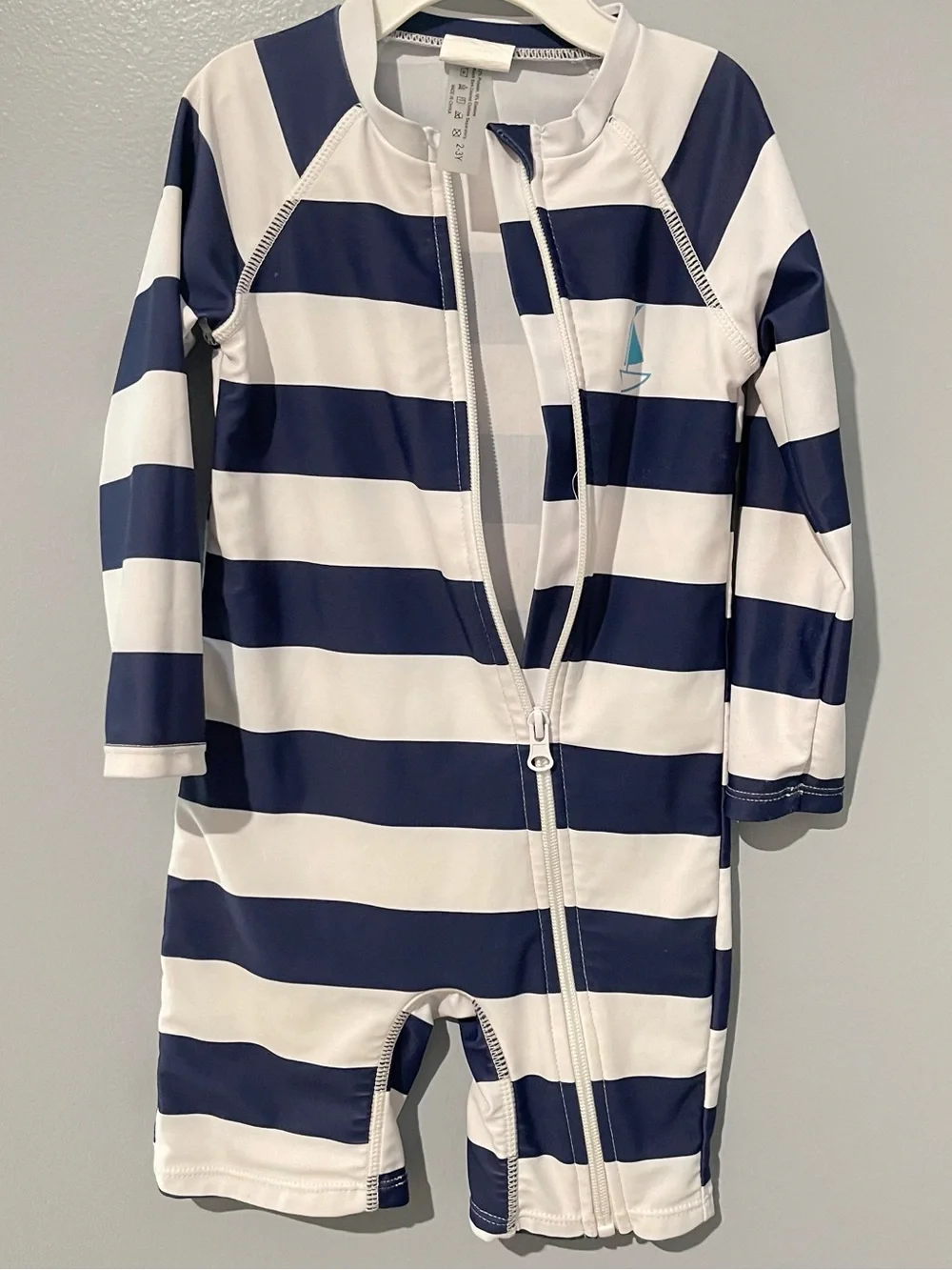 Shein | Toddler Boy | Size 2-3T | Navy + White Striped Baby Rash Guard One-Piece